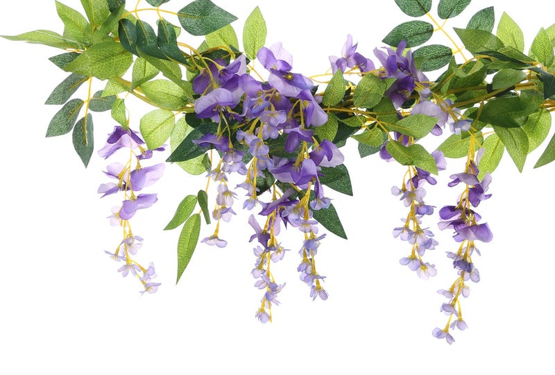 UUPP 2Pcs 6.6Ft Artificial Flowers Vines Silk Wisteria Artificial Garlands Fake Hanging Green Leaf Flower Ivy Vines for Home Garden Wedding Arch Decor, Purple - Image 3